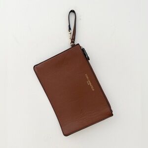 KARL LAGERFELD Brown Leather wristlet pouch purse clutch